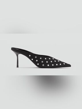 Mango Black Studded Pointed-Toe Mule